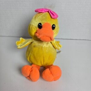 Stuffins 1998 Velvet Duck Plush Stuffed Animal Pink Bow 7" Vintage
